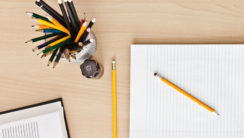 pencils on a desk