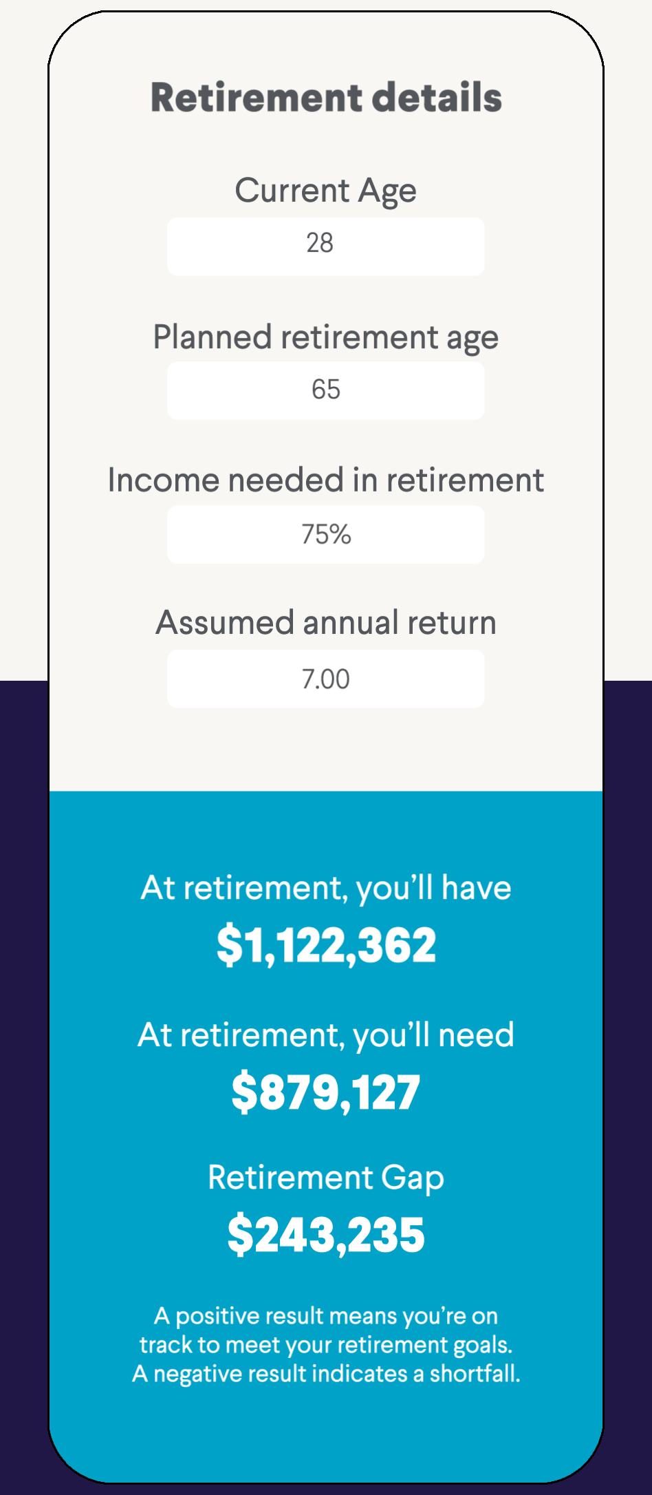 retirement calculator example