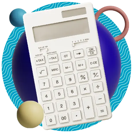 A calculator surrounded by colorful shapes