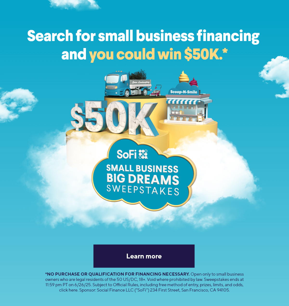 Search for small business financing and you could win $50K. Learn more