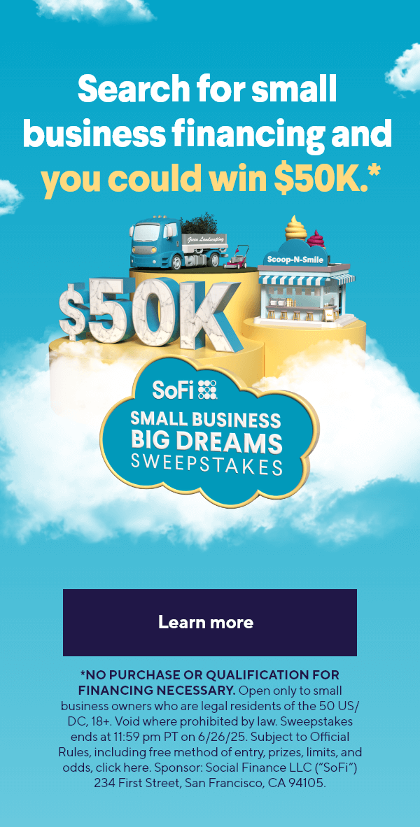Search for small business financing and you could win $50K. Learn more