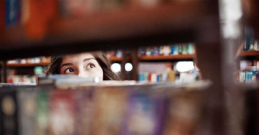 woman college student in library