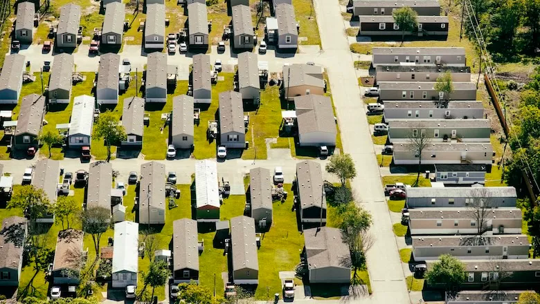 A mobile home park in Texas on a sunny day.
