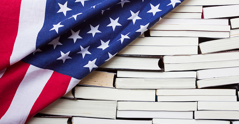 American flag with books