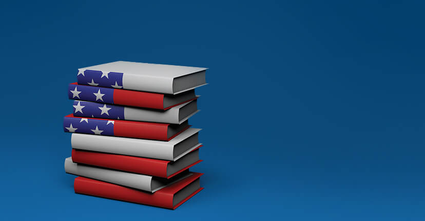 books with U.S. flag