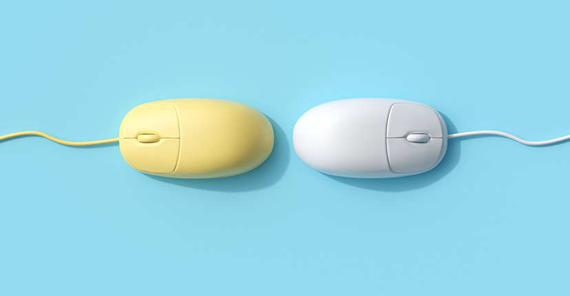 Yellow and white computer mice