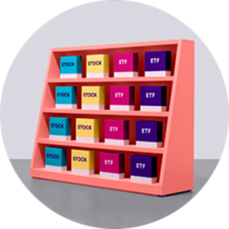 Shelves of stocks and ETFs