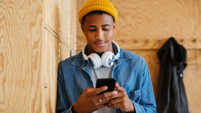 student on his phone