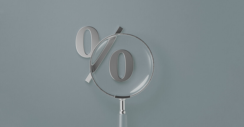 percentage sign with magnifying glass