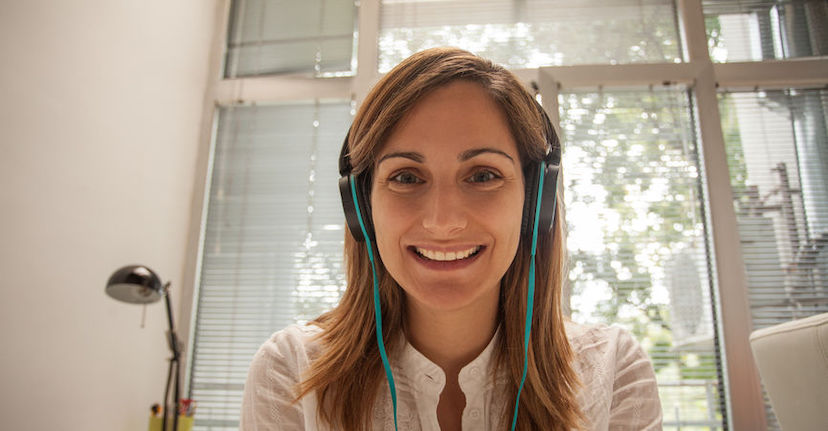 woman with headphones