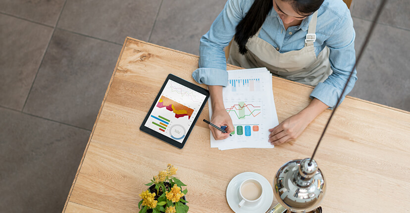 woman on tablet overhead